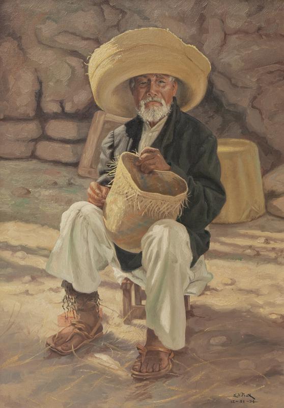 E.V. Pratt "Untitled (Basket weaver)" oil (1 of 5)