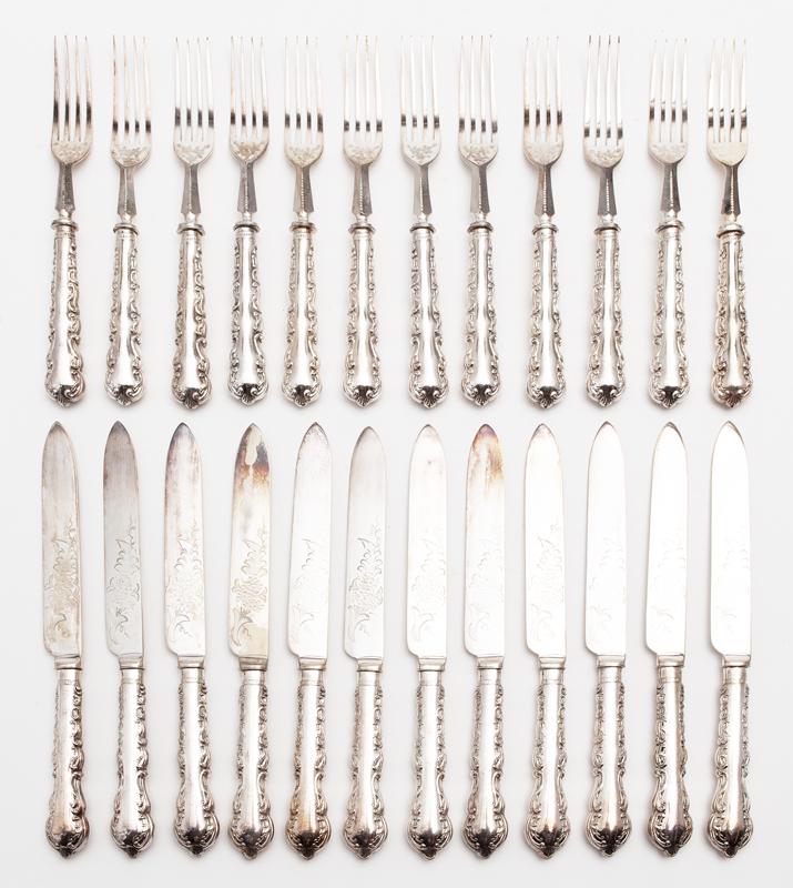 (24) Pcs. Mahogany cased silverplate dessert set, (1 of 7)