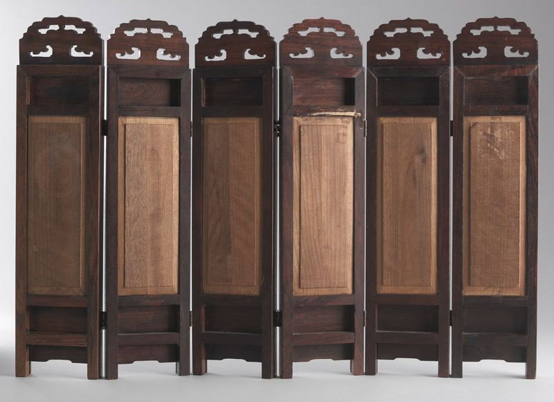 Chinese Qing carved ivory six panel table screen, - 10