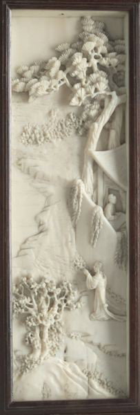 Chinese Qing carved ivory six panel table screen, - 5