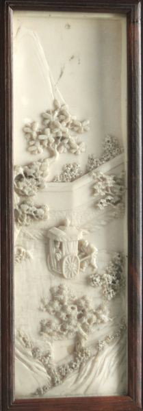 Chinese Qing carved ivory six panel table screen, - 6