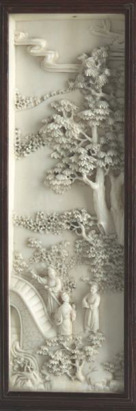 Chinese Qing carved ivory six panel table screen, - 7