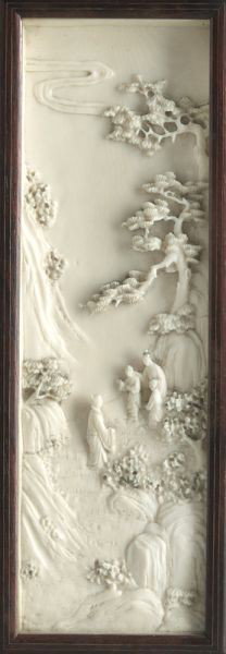 Chinese Qing carved ivory six panel table screen, - 8
