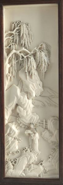 Chinese Qing carved ivory six panel table screen, - 9