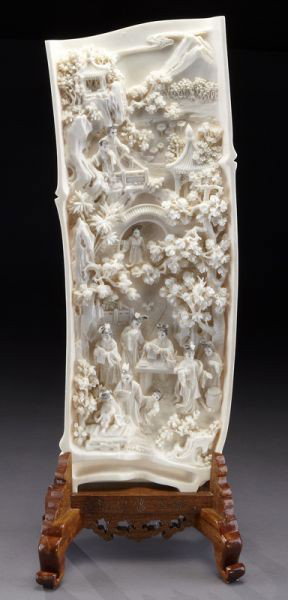 Chinese carved ivory bamboo shaped table screen,: (International buyers should note that several countries do not allow the importation of lots containing materials made from endangered species. This includes, but is not limited to, ivory, coral and 