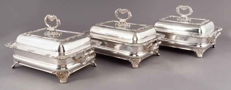 (3) Silverplate lidded serving dishes. (1 of 11)