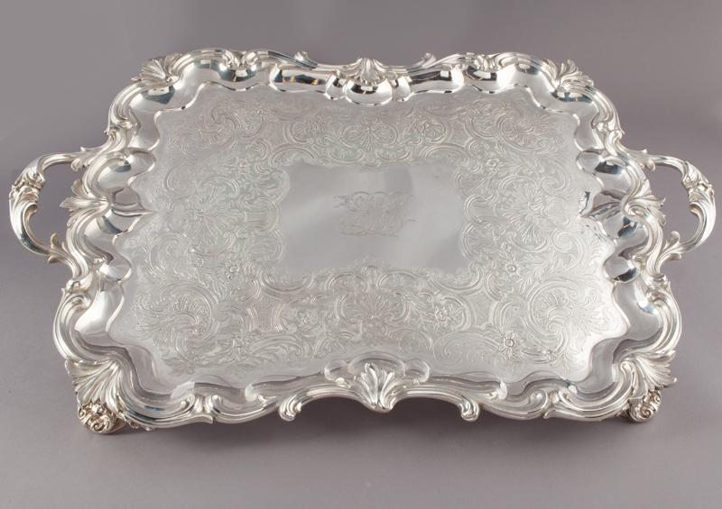 Exceptional English sterling silver serving tray. (1 of 5)