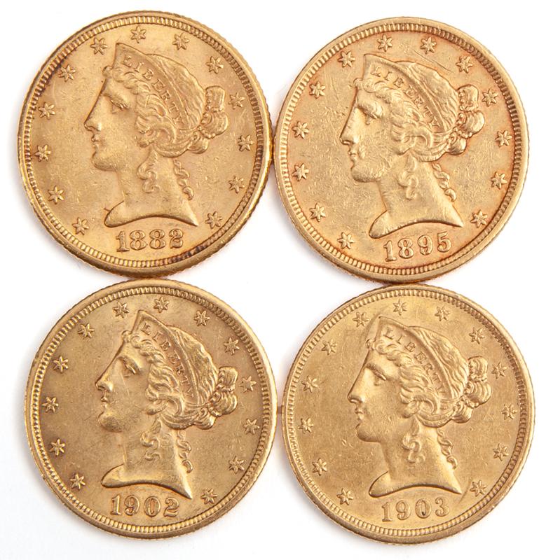 Group (4) US $5 Gold Liberty Coins. (1 of 4)
