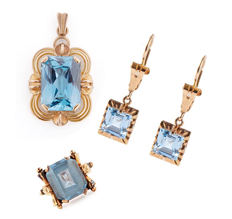(4) Pcs.18K gold & aquamarine jewelry, (1 of 8)