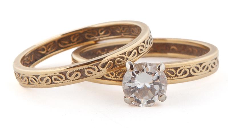 14K gold & diamond wedding set, (1 of 6)