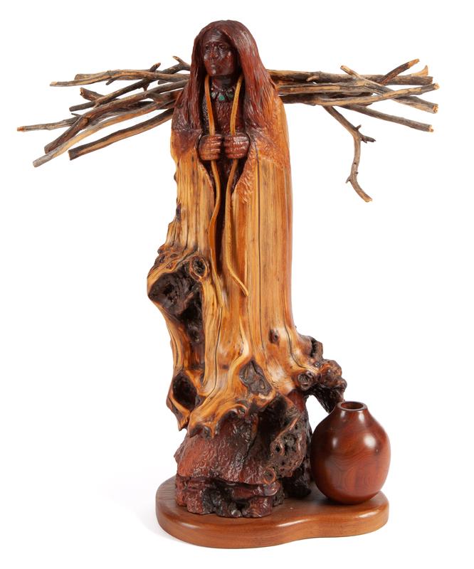 Bob Boomer "Wood Carrier with Olla" carved wood (1 of 5)