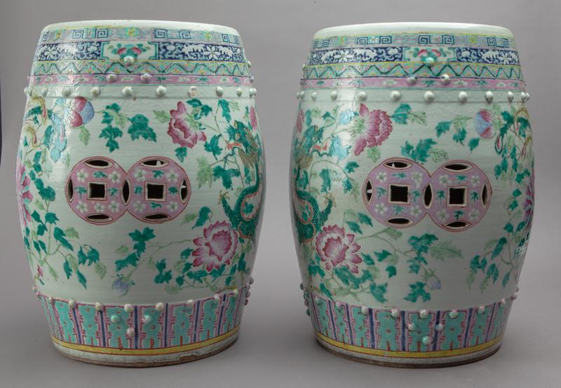 Pr. Chinese Qing famille rose garden stools, (1 of 7)