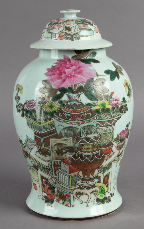 Chinese Qing famille rose porcelain ginger jar, (1 of 5)