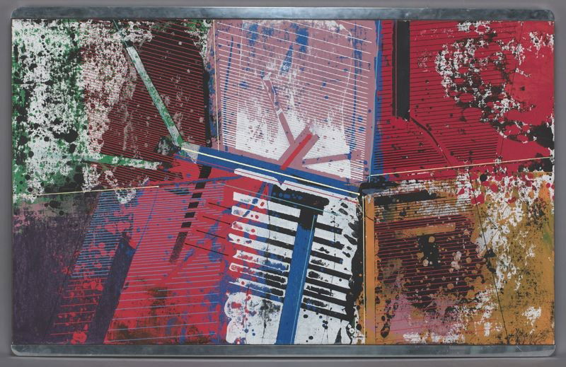 Paul Maxwell, "Montgomery" acrylic painting on: canvas laid on board. Board: 36"H x 60"W; Frame: 38.5"H x 60.25"W. Signed verso, "Maxwell-85"; titled, dated verso. Paul Maxwell (American, B. 1925) is known for his mixed media abstraction pieces. He