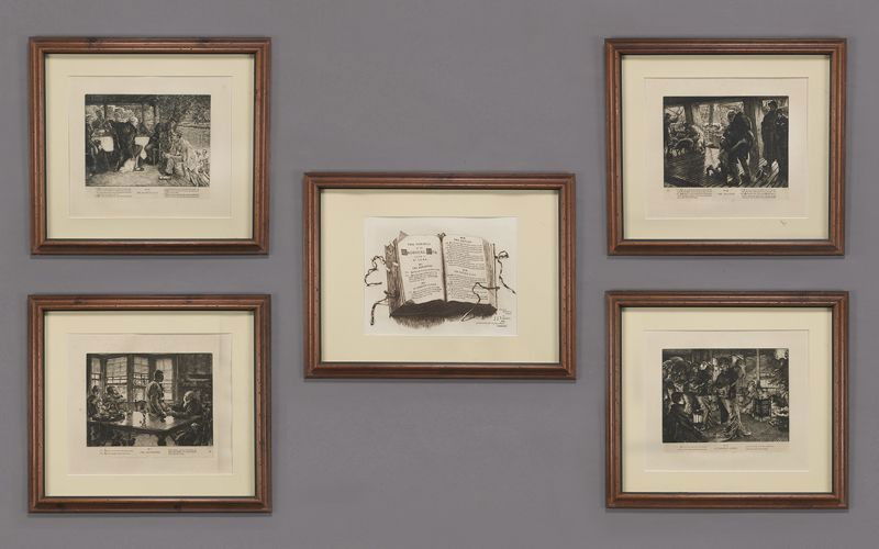 (5) James Jacques Joseph Tissot etchings,: the suite entitled, "The Prodigal Son". (4) Plates: 12.25"H x 14.5"W; Frame: 25.5"H x 28.25"W. (1) Frontispiece. Site: 14"H x 17.5"W; Frame: 24.5"H x 31.25"W. James Jacques Joseph Tissot (French, 1836