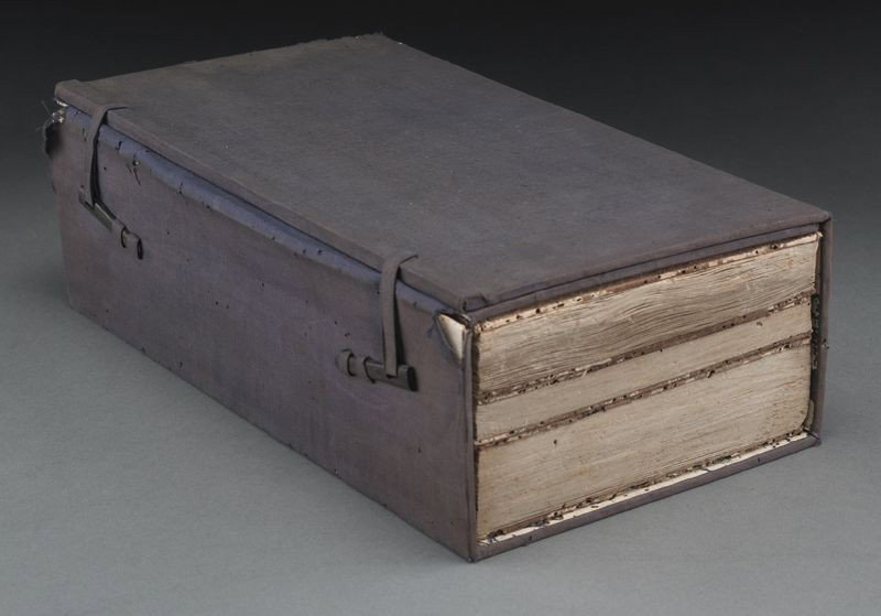 (3) Wang Xi Zhi stone rubbing calligraphy albums: with original box, each with collector's seals. Provenance: Private Tokyo collection. Overall: 11"H x 6"W x 3.5"D, Circa - 17th C.