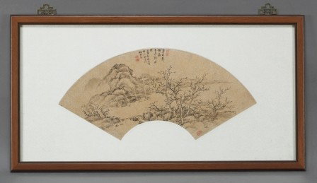 (2) Chinese framed painted fans: (1) Qi Menghe,: (1) Wei Xu.