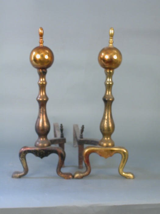 Pair of nice English brass andirons. 1