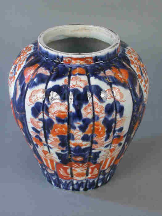 Imari vase with ribbed body. 8 3/4"H x 4 - 2