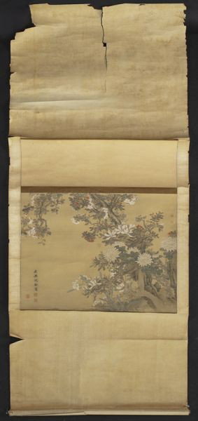 After Shen Quan watercolor scroll,: After Shen Quan watercolor scroll, depicting flowers. Shen Quan (Chinese, 1682-1762). Site: 27.5"H x 21"W, Circa - 19th C.