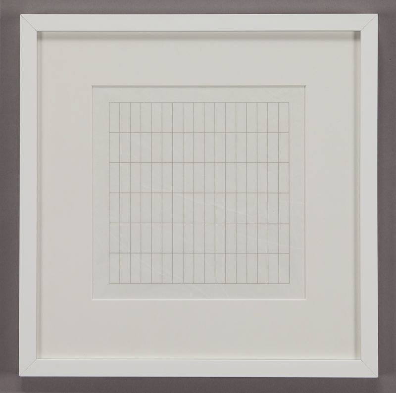 Agnes Martin, "On a Clear Day" screenprint.: Agnes Martin, "On a Clear Day" screenprint. Sheet: 12"H x 12"W; Frame: 16.75"H x 16.75"W. Signed lower right, "a. martin"; numbered lower left, "49/50". Agnes Martin (American/Canadian, 1912-2004). Pr