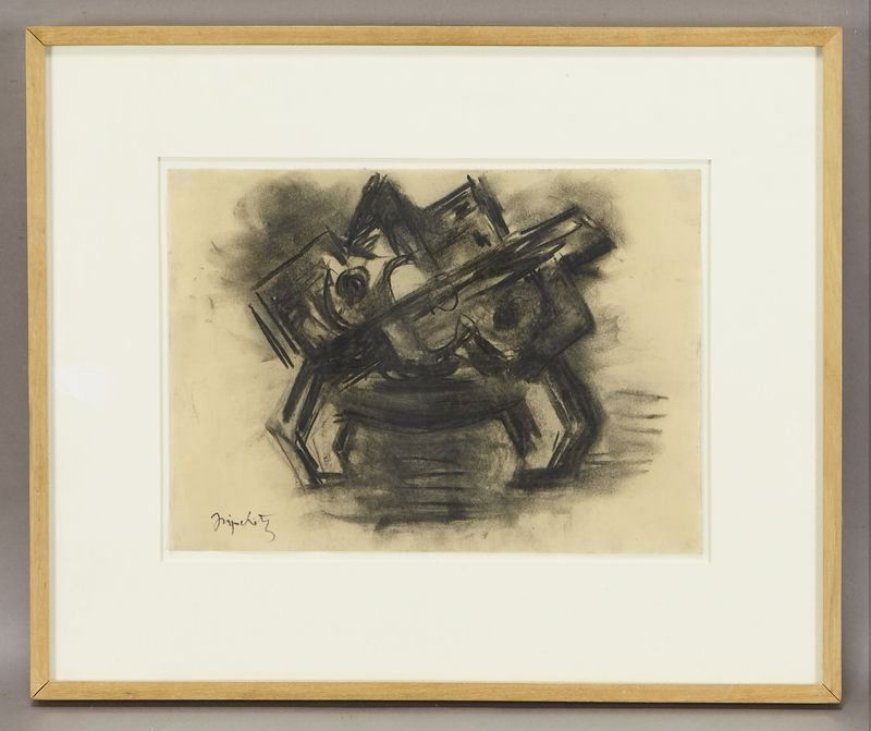 Jacques Lipchitz, "Etude pour un bas-relief: Jacques Lipchitz, "Etude pour un bas-relief debout" (Study for a Standing Relief) charcoal on paper. Paper: 10"H x 13.875"W; Frame: 17.5"H x 21.25"W. Signed lower left, "Lipchitz". Jacques Lipchitz (L