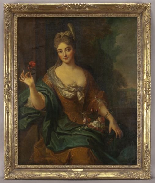 Style of Antoine Coypel, "Portrait of a Lady": Style of Antoine Coypel, "Portrait of a Lady" oil painting on canvas. Canvas: 47.25"H x 38"W; Frame: 55"H x 45.5"W. Unsigned. Provenance: Joseph Sartor Galleries, Dallas, TX. Antoine Coypel (French, 1