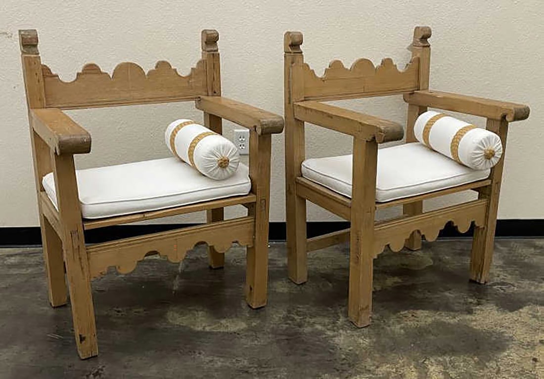 17TH C. PAIR OF SPANISH PINE COLONIAL ARM CHAIRS (1 of 9)
