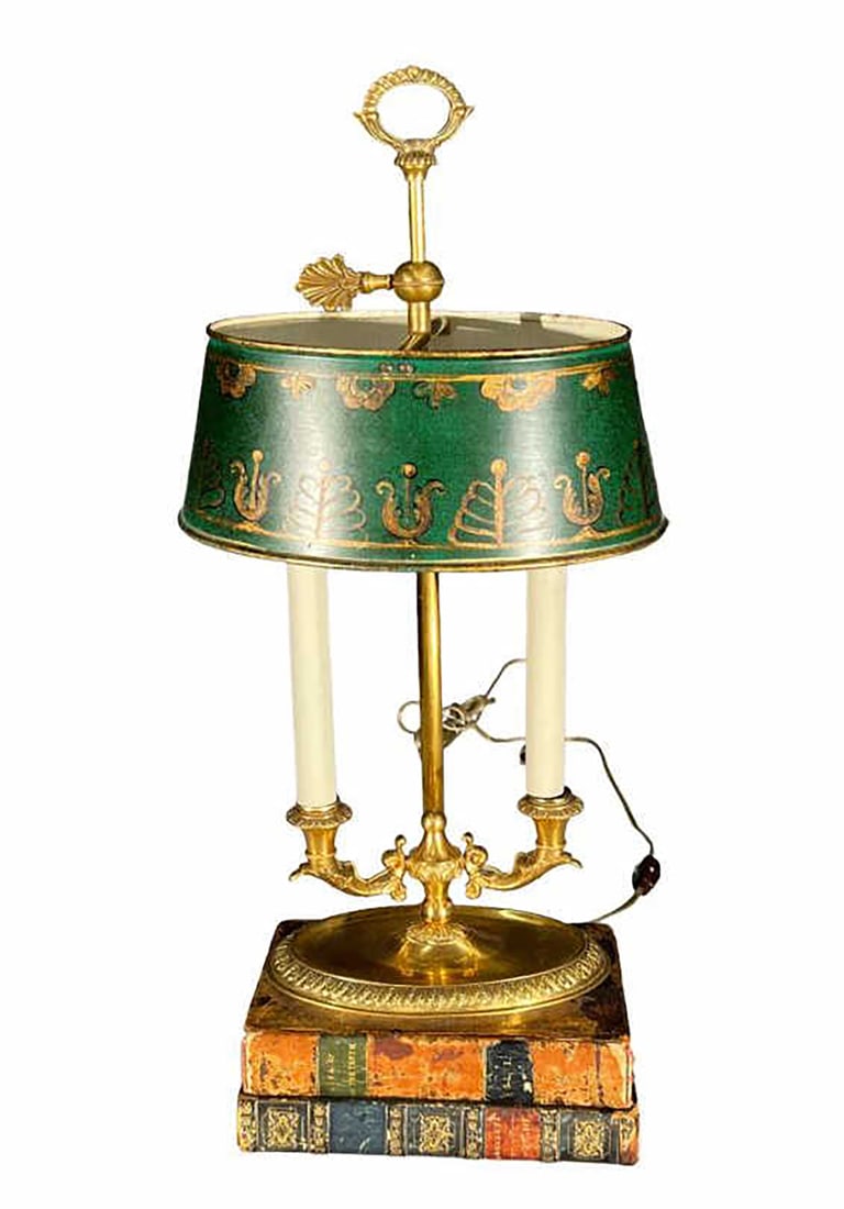 ANTIQUE BOUILLOTTE BRASS LAMP WITH TOLE SHADE (1 of 4)