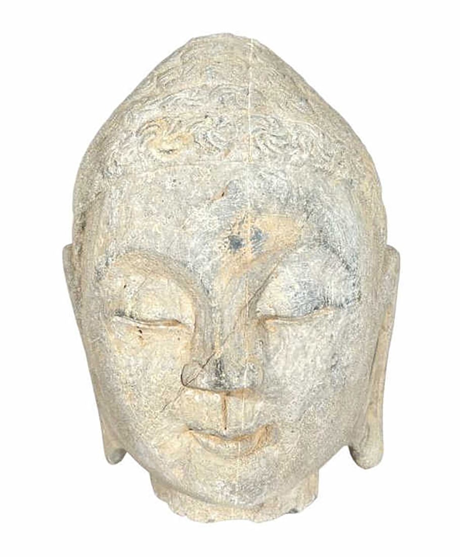 ANTIQUE CARVED STONE BUDDHA HEAD (1 of 3)