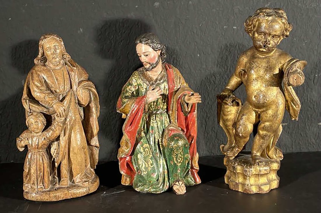 3 ANTIQUE WOODEN RELIGIOUS STATUES (1 of 8)