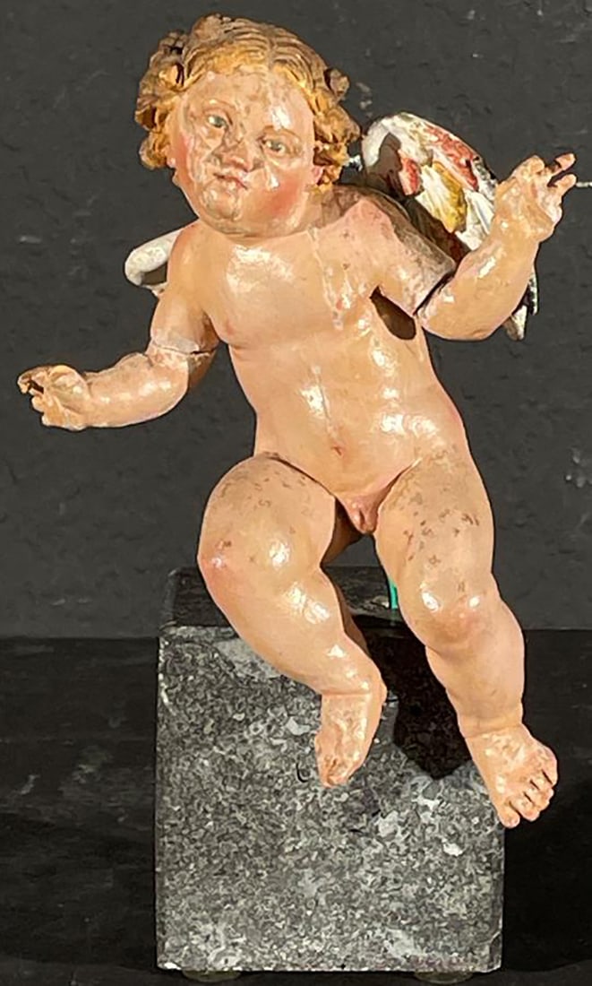 ANTIQUE PUTTI ON MARBLE BASE (1 of 3)