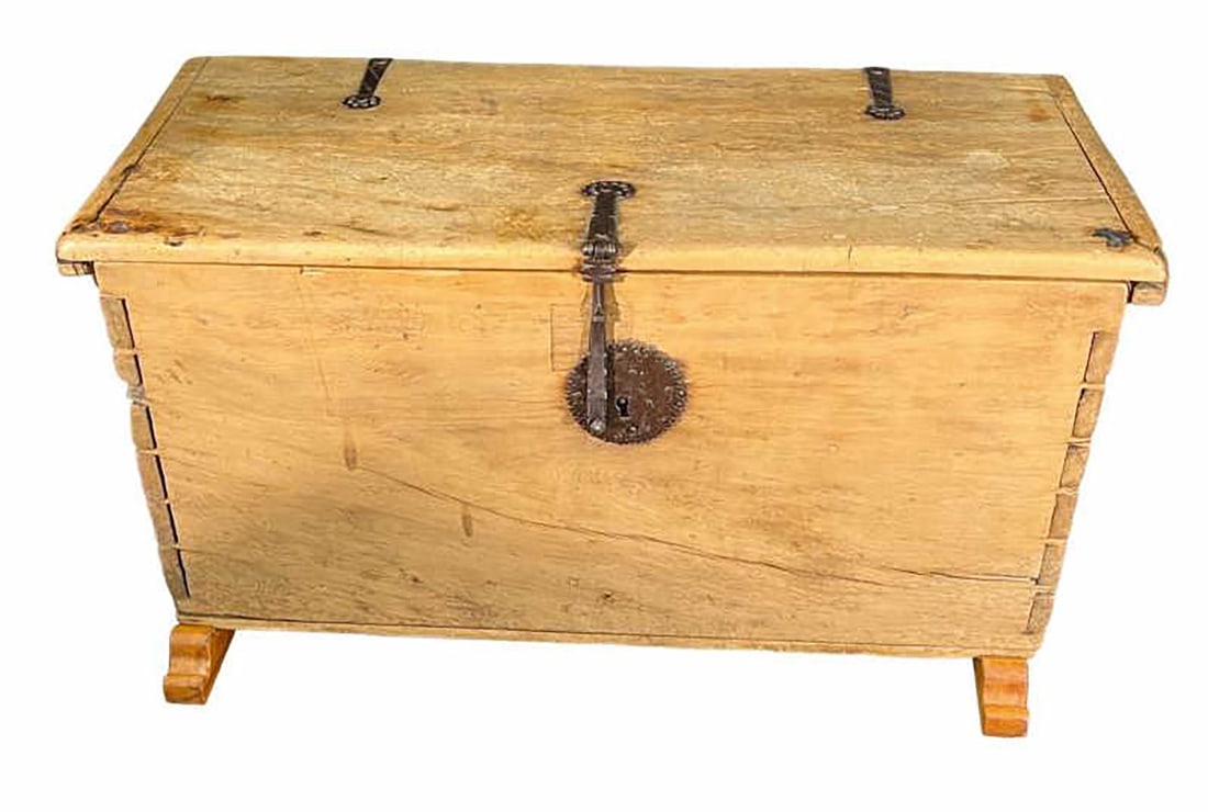 17th C. Pine Trunk with Iron Straps (1 of 7)