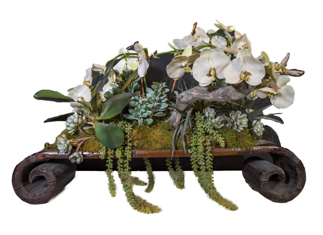 Decorative orchid display on pedestal (1 of 1)