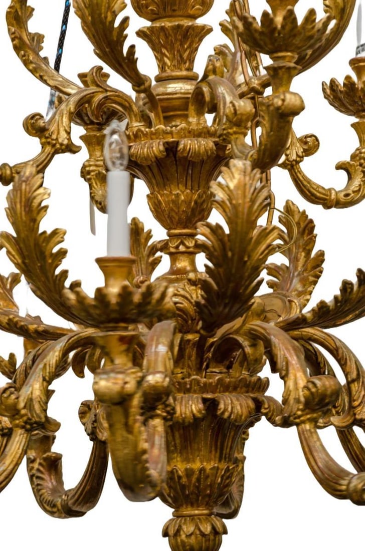 Large carved wooden 12 light chandelier (1 of 3)