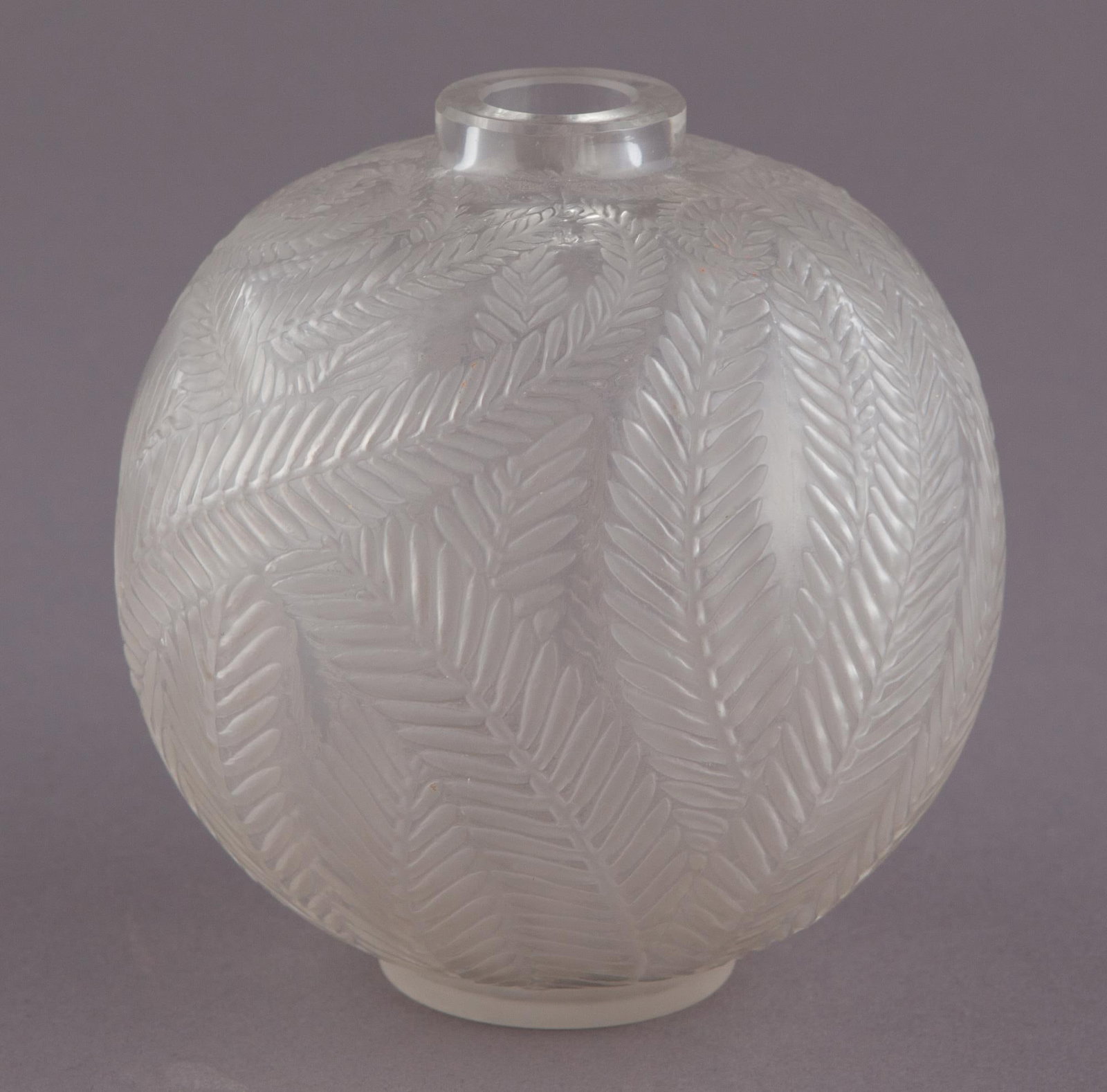 Rene Lalique Espalion Vase: Beautiful Lalique Espalion Crystal vase, designed and made in France. The vase is signed R. Lalique at the base. H 5 x W 4 in