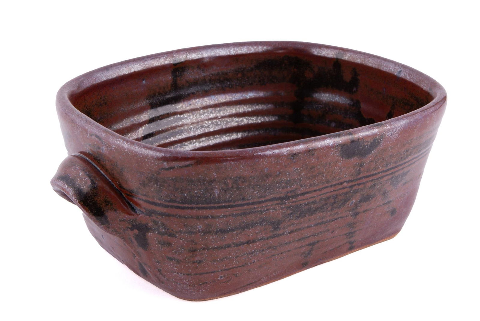 Bernard Leach Rectangular Bowl: Bernard Leach Pottery Bowl â€“ two handled bowl by artist Bernard Leach in a red/brown. Measuring 10 inches wide x 4 inches tall. Bernard Howell Leach was a British studio potter and art teach