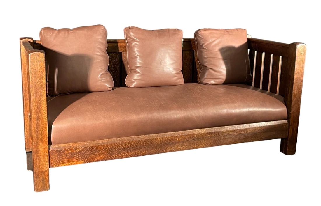L & JG SETTLE BROWN LEATHER WITH 3 PILLOWS (1 of 6)