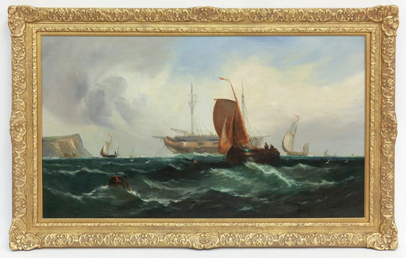 J. Miles Untitled Harbor scene oil on canvas. (1 of 7)