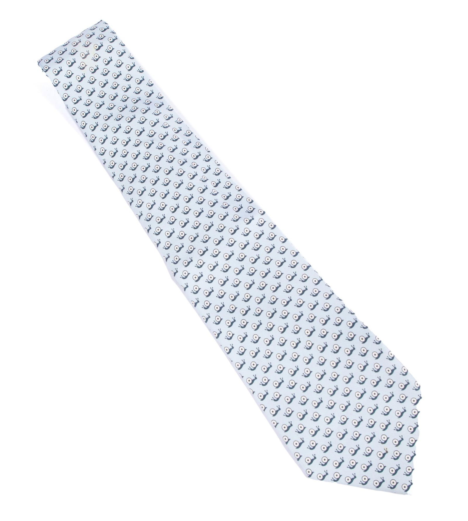Hermes Tie: Light blue tie with snails design with box. L 59 in