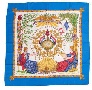 Hermes Scarf: Liberte Republique France Measuring 34 x 34 inches