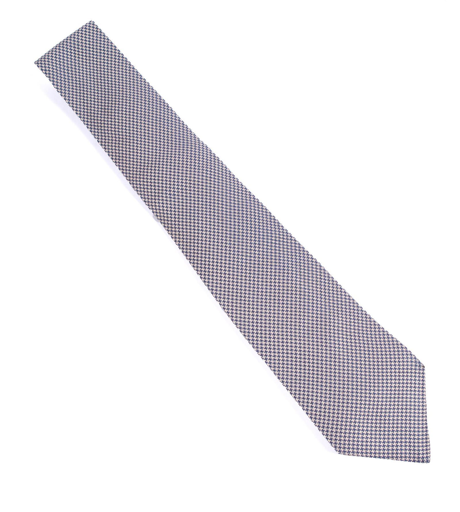 Hermes Tie: Silk tie in black and white with box. Measuring 68 in