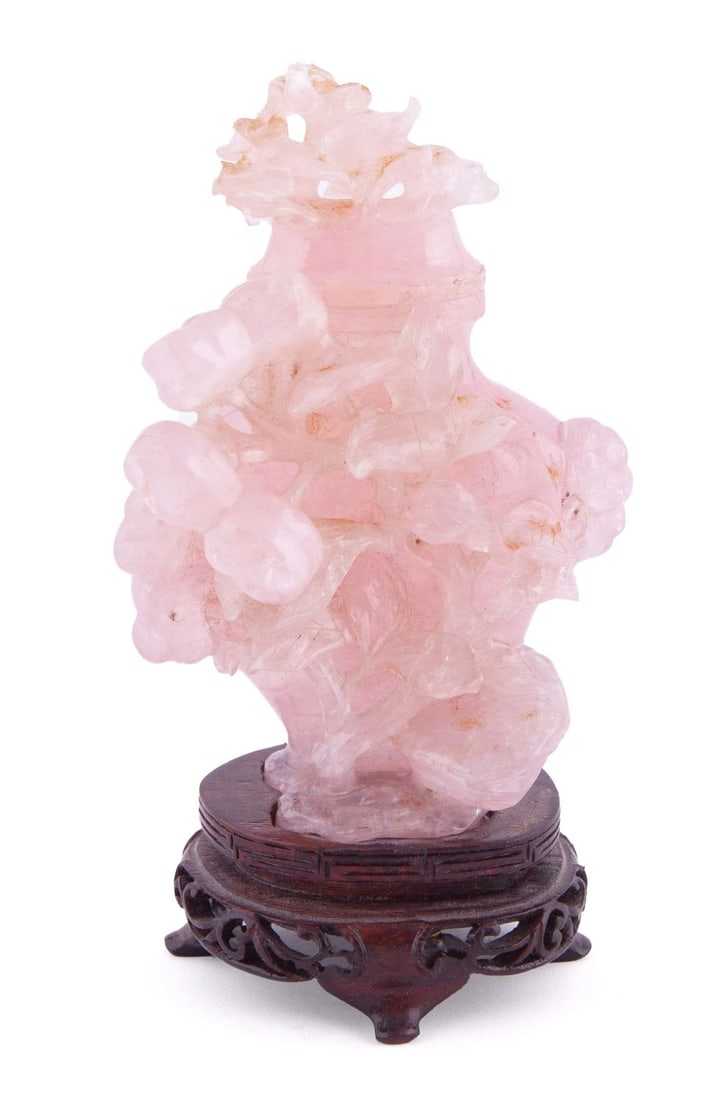 Chinese carved rose quartz vase (1 of 8)