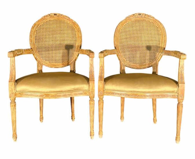 Carved French Style Armchairs With Cane Backs (1 of 4)