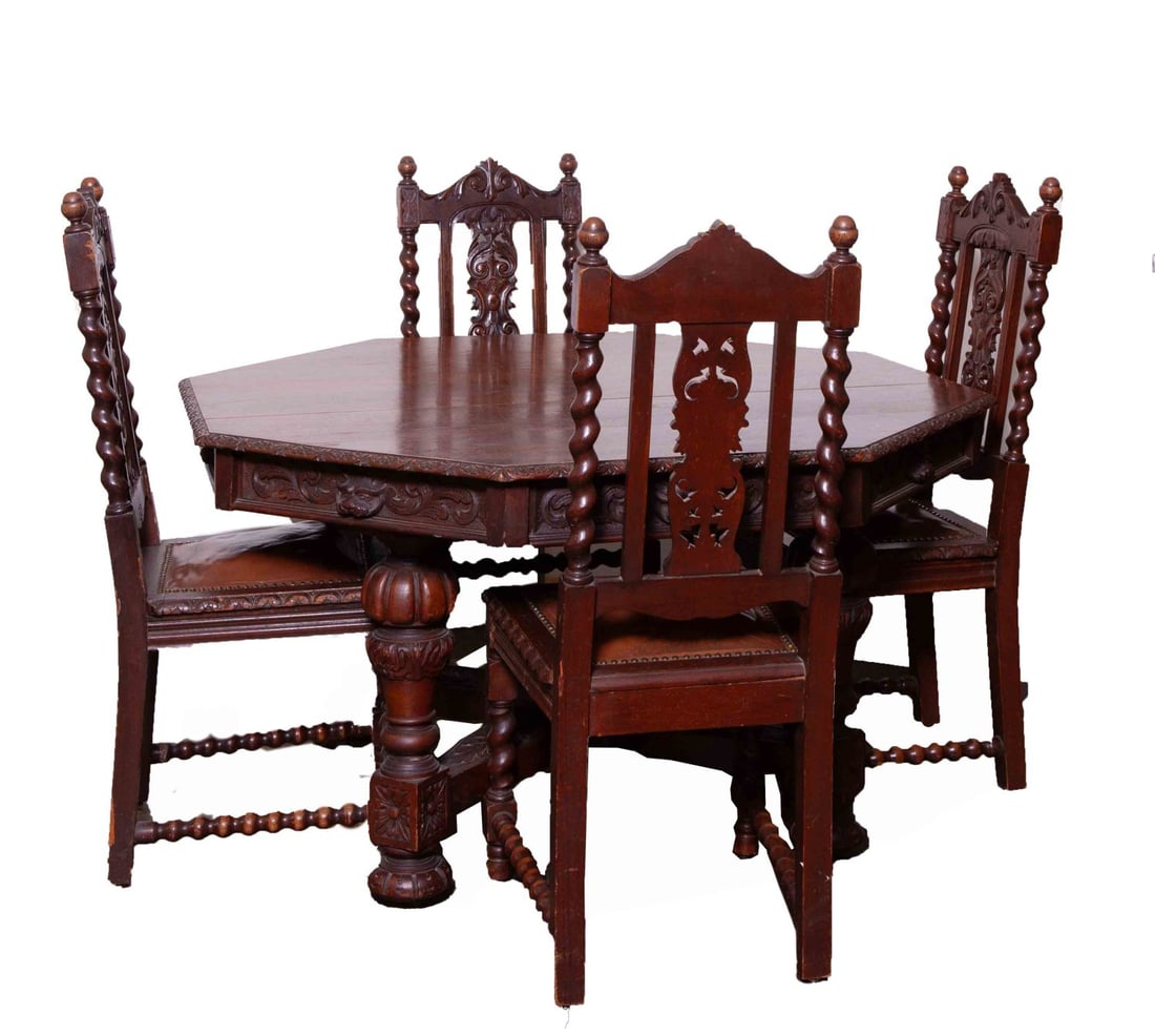 19th Century Wooden Dining Table & Chairs (1 of 12)