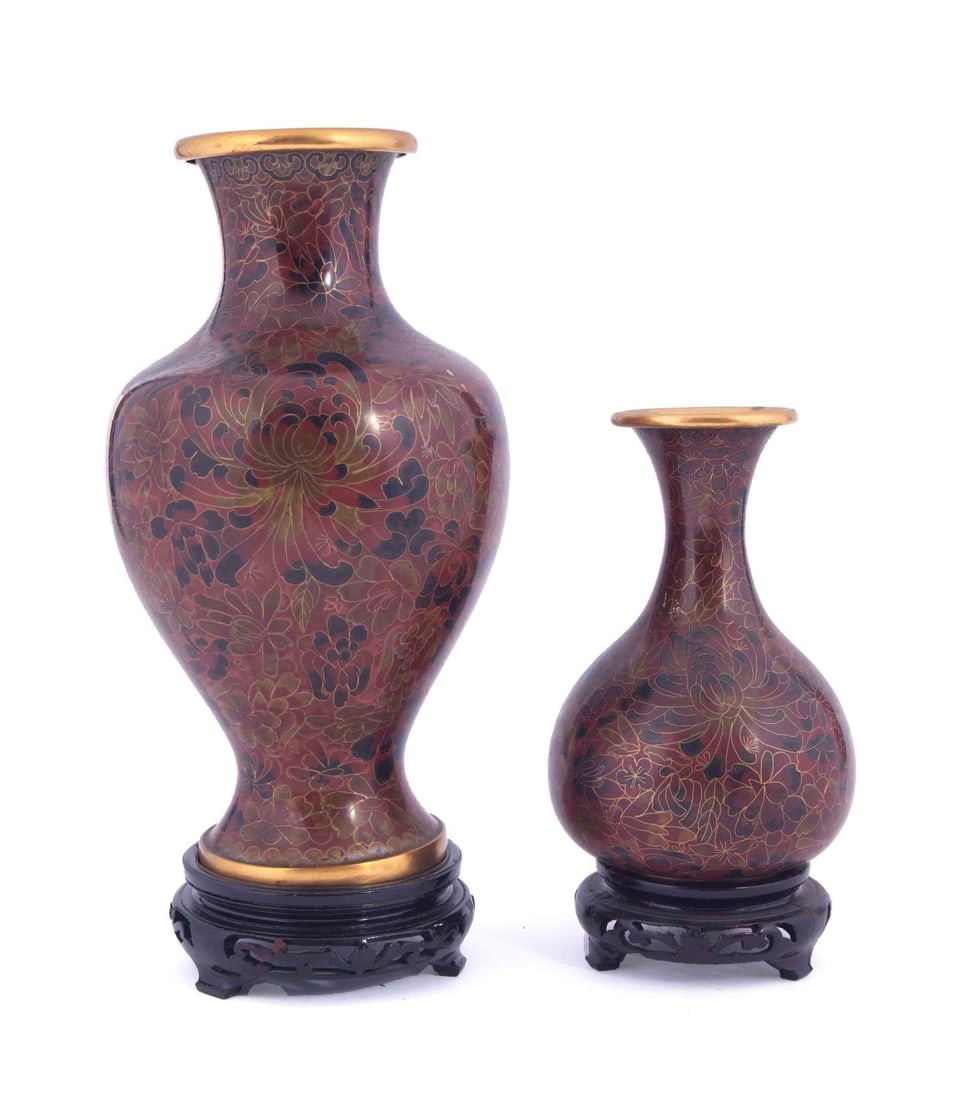 Pair of Chinese Cloisonne Enamel Vases (1 of 9)