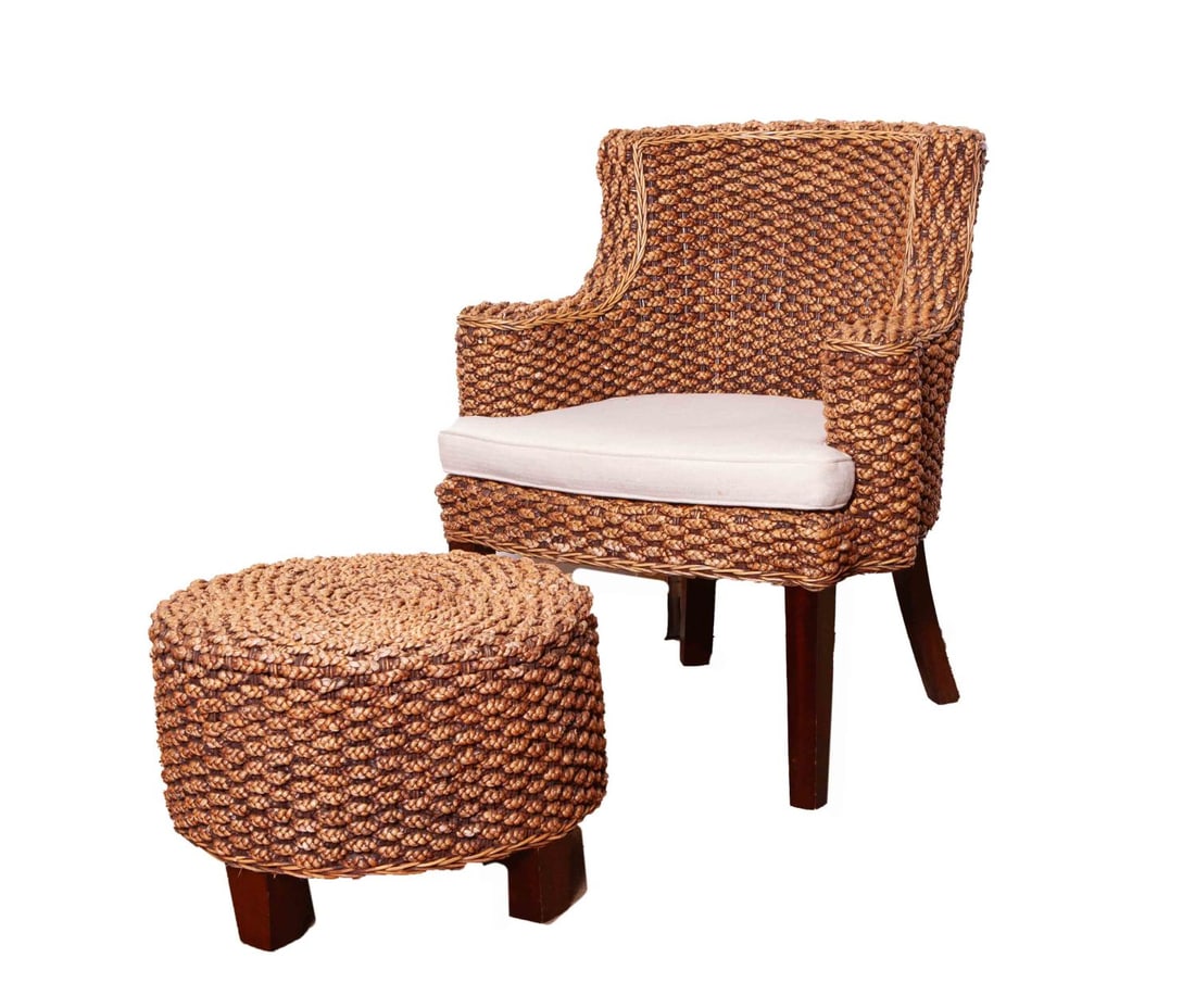 Seagrass Woven Side Chair and Ottoman (1 of 7)