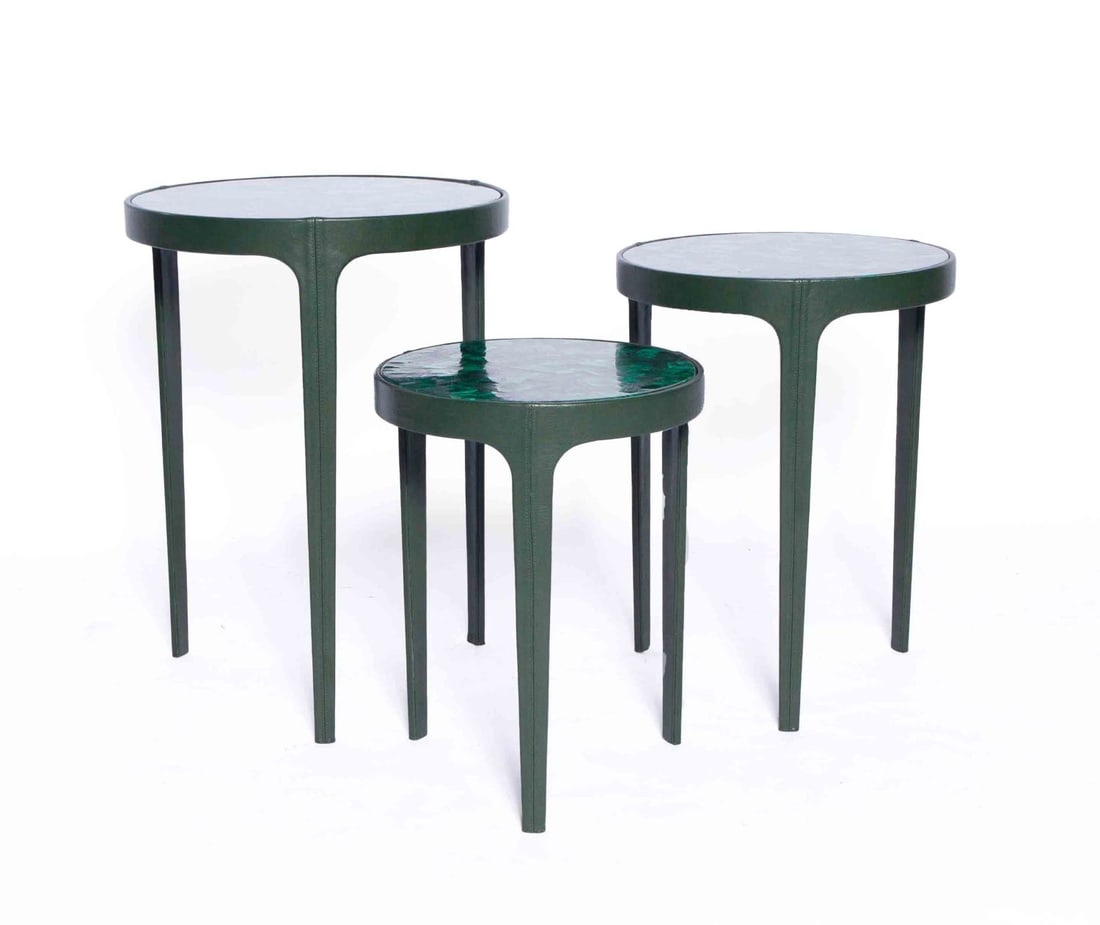 Set of three Malachite And Leather Side Tables (1 of 5)