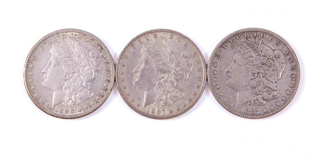 3 Silver Dollars - Circa 1886-1887 (1 of 4)