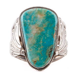 Royston Turquoise and Sterling Silver Cuff,: Stamped, "Sterling LB". Weight: 94.3 grams.&nbsp;